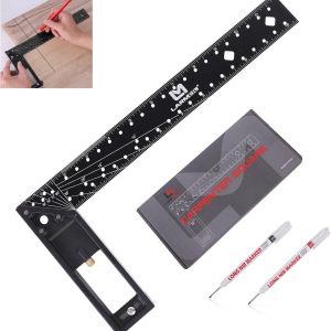 12 Inch Framing Square Carpenter Square, Tri Square Tool, Try Square for Woodworking, T Square Ruler, L Square Ruler, Right Angle Ruler,Framing Tools, Anodized Ruler Body, Black & Black