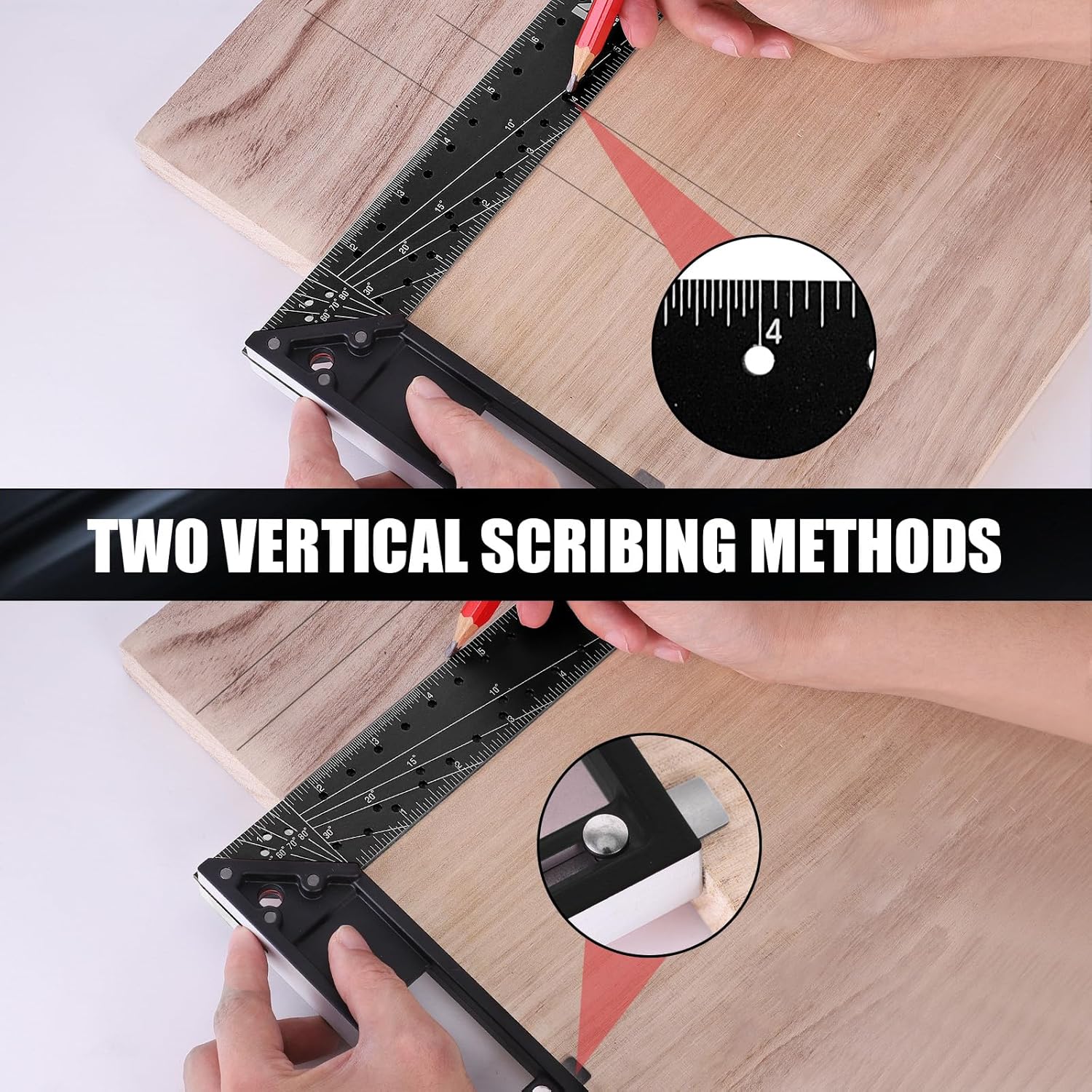 12 Inch Framing Square Carpenter Square, Tri Square Tool, Try Square for Woodworking, T Square Ruler, L Square Ruler, Right Angle Ruler,Framing Tools, Anodized Ruler Body, Black & Black - Image 3