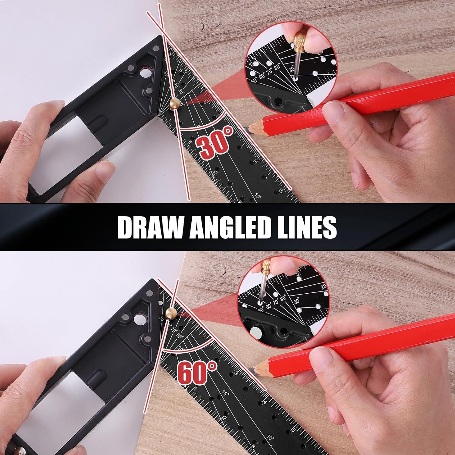 12 Inch Framing Square Carpenter Square, Tri Square Tool, Try Square for Woodworking, T Square Ruler, L Square Ruler, Right Angle Ruler,Framing Tools, Anodized Ruler Body, Black & Black - Image 4