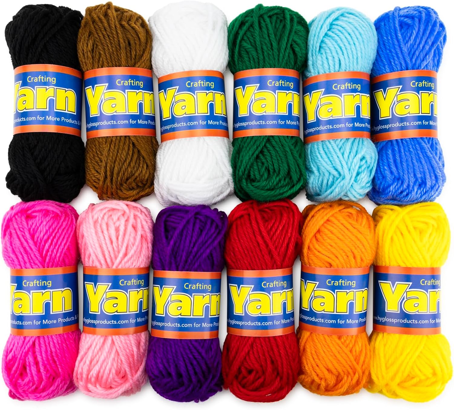 Hygloss Assorted Acrylic Yarn Set - 12 Mini Colorful Skeins for Crocheting & Knitting - Soft, Smooth 100% Acrylic Yarn- 24 Yard Per Skein, Total 288 Yds