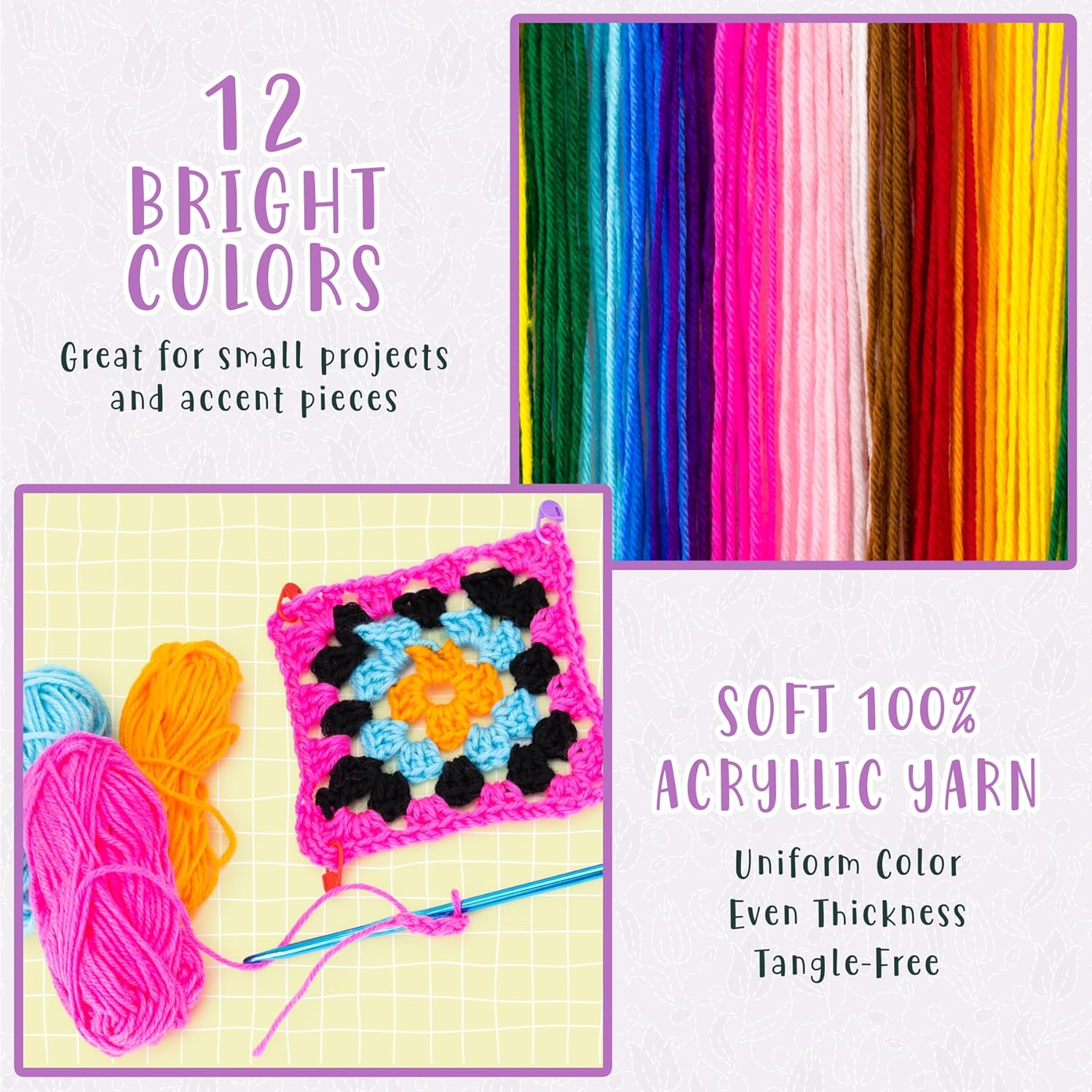 Hygloss Assorted Acrylic Yarn Set - 12 Mini Colorful Skeins for Crocheting & Knitting - Soft, Smooth 100% Acrylic Yarn- 24 Yard Per Skein, Total 288 Yds - Image 4