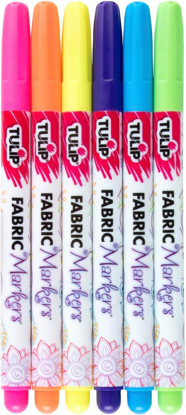 Tulip Permanent Nontoxic Fabric Markers Neon 6 Pack - Large Bullet Tip, Child Safe, Minimal Bleed & Fast Drying - Premium Quality for T-shirts, Clothes, Shoes, Bags & Other Fabric Materials - Image 3